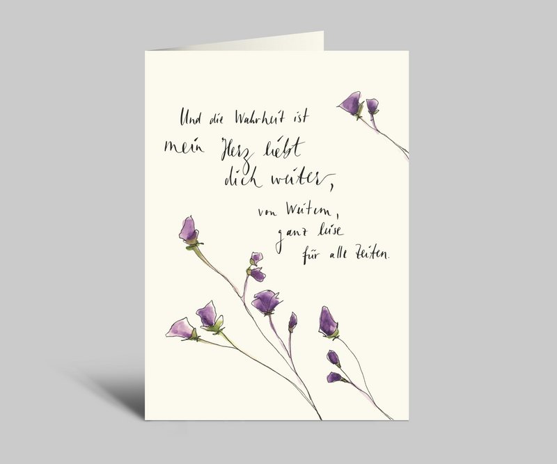 Begrafeniskaart aquarel | Violette bloemen | En de waarheid is dat mijn hart voor altijd van je blijft houden Vouwkaart met envelop