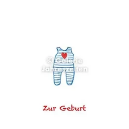 Watercolor card birth | Blue onesie, red heart