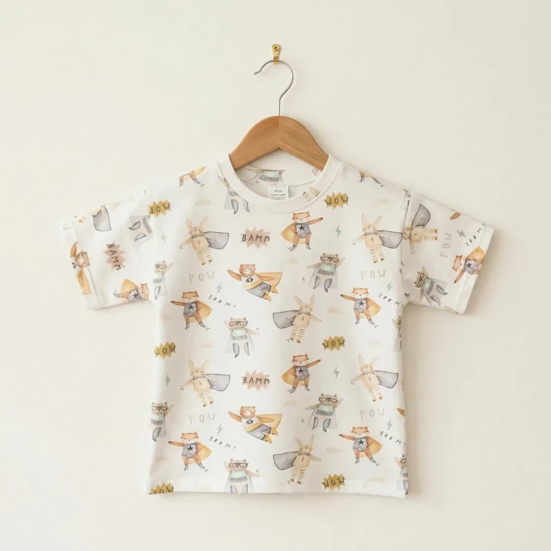 T-shirt per bambini con stampa di animali supereroi