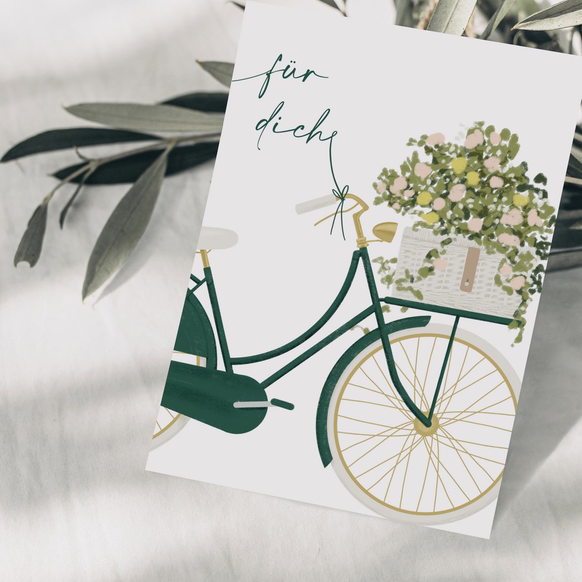Postcard 'for you' bicycle with flowers