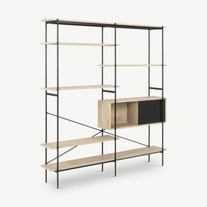 Lyla wide Bookcase, Oak look & steel frame