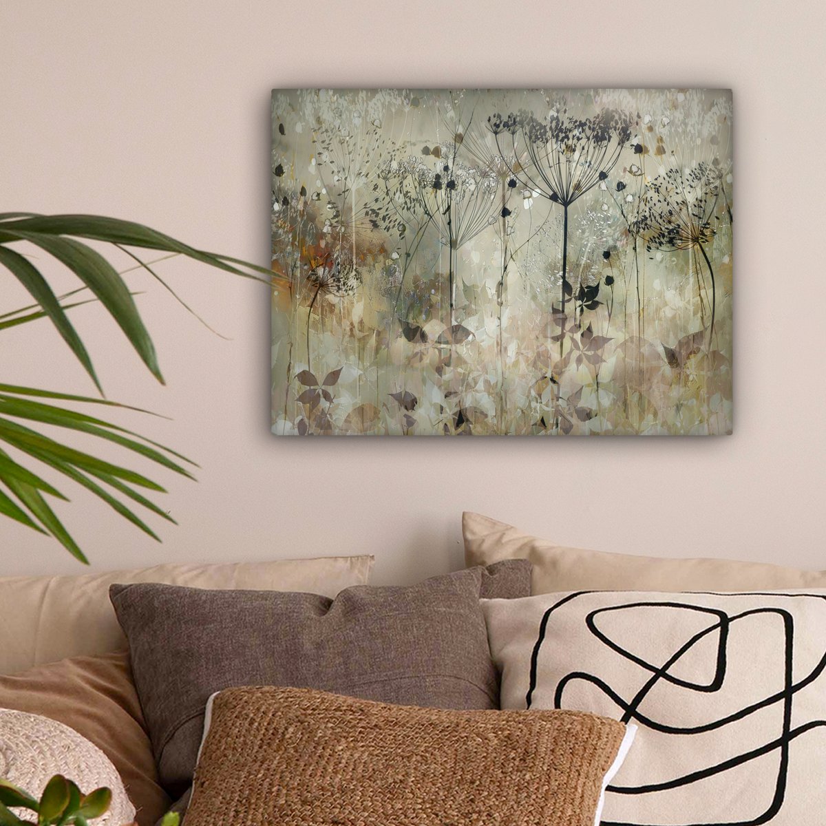 Pintura de lona - Decoración de pared - Flores - Gris - Naturaleza - Arte