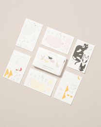  Set of 6 gift cards featuring farm animal illustrations in various styles and colors.