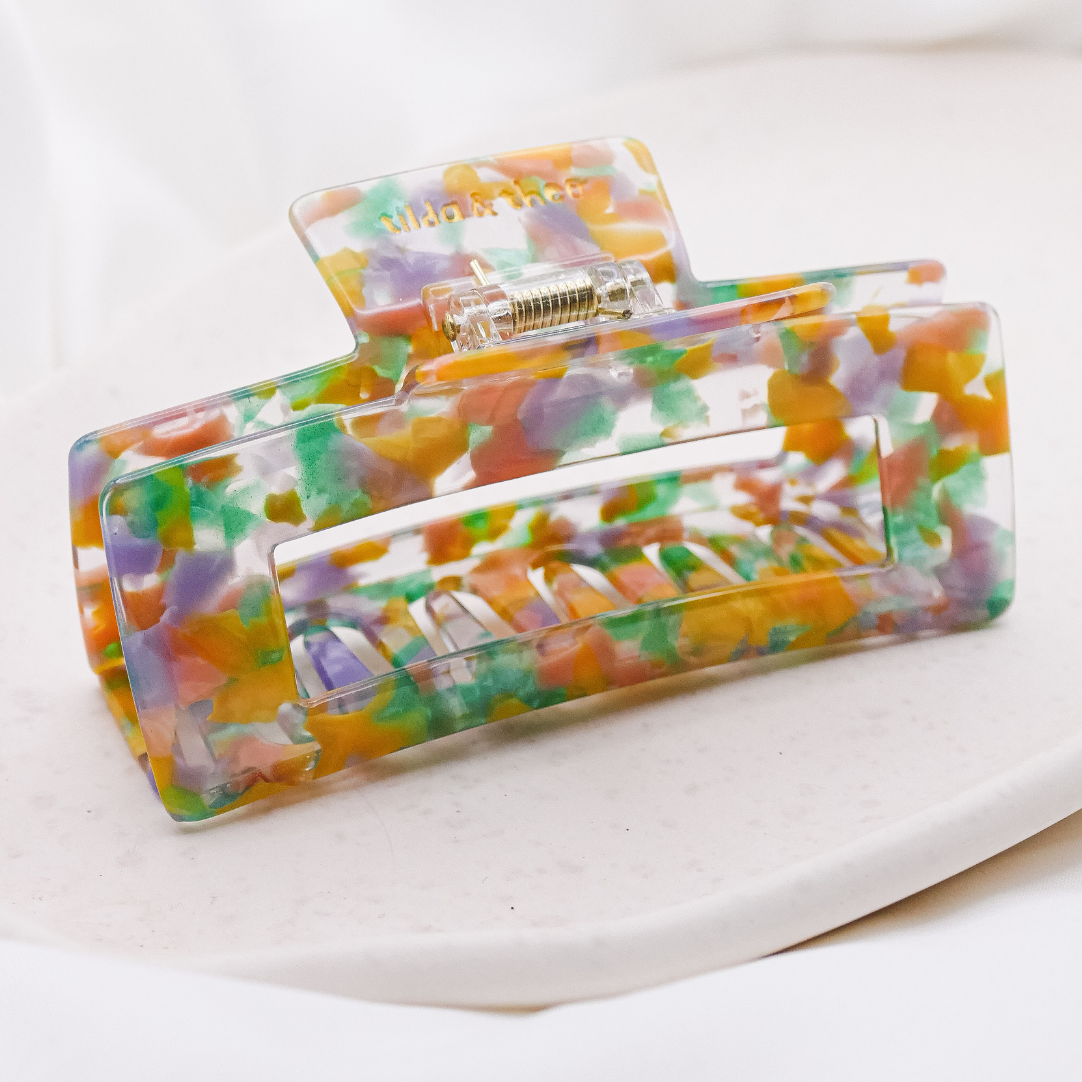 Hårspænde grønt drys - hårklo Rainbow Cellulose Acetate XL