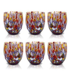 Klassieke waterglazen van handgeblazen en handgemaakt glas met Murano Murrine, lijn “I Colori di Murano”, 320 ml. Gemaakt in Italië