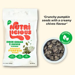 Semi di zucca con panna acida ed erba cipollina - Vegano, a basso contenuto di carboidrati, cheto, ad alto contenuto proteico, ad alto contenuto di fibre, senza glutine, senza noci