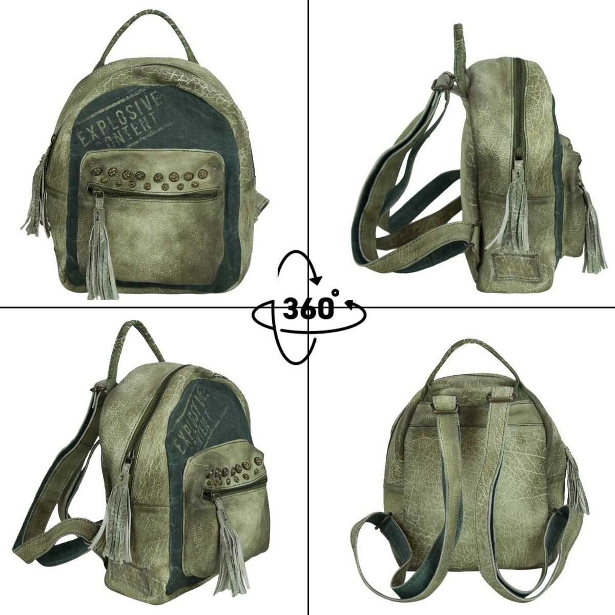 Sunsa leren/canvas rugzak. Vintage rugzak, retro dagrugzak. City rugzaktas voor dames/meisjes in een uniek design. Mini vrijetijdsrugzak voor dagelijks gebruik.