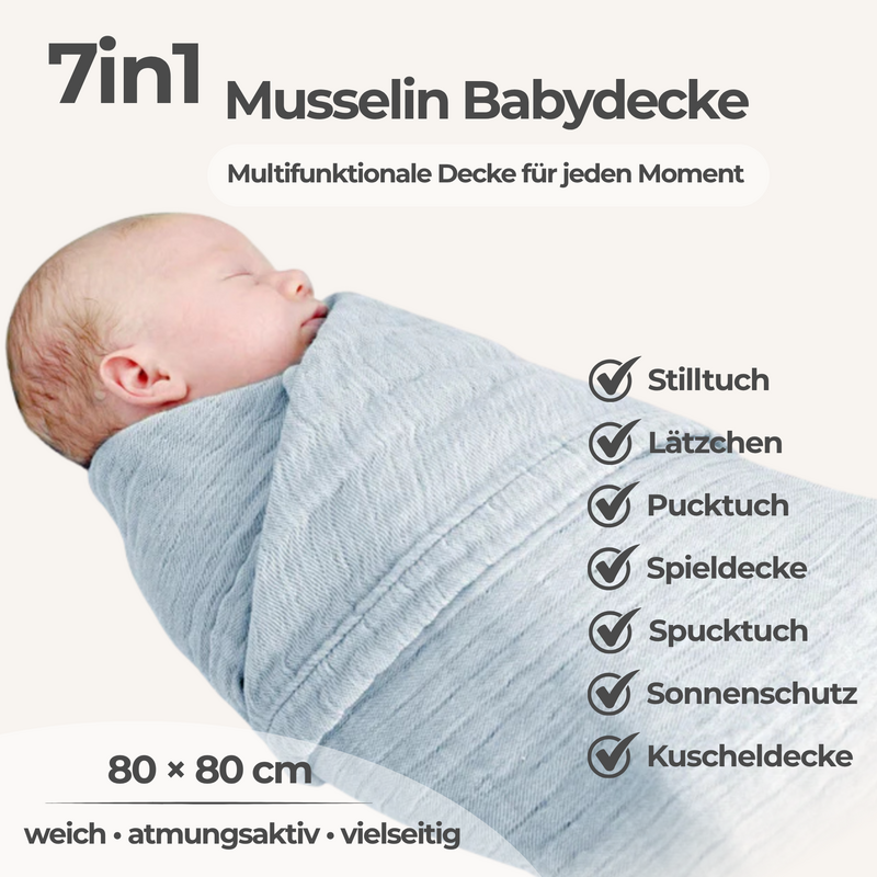 Blue 4 in 1 Muslin Baby Blanket Large