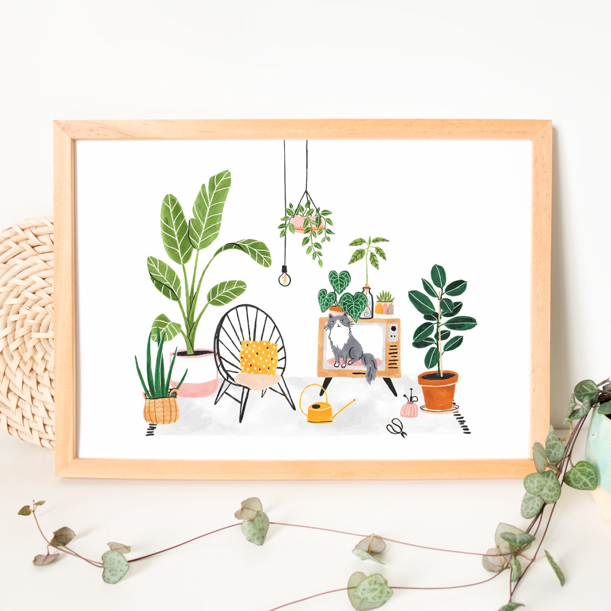 A4 Poster | Cat and Plants