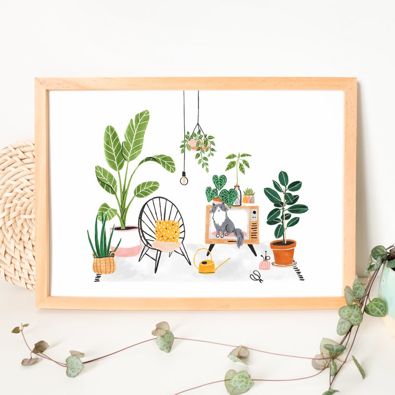 A4 Poster | Cat and Plants