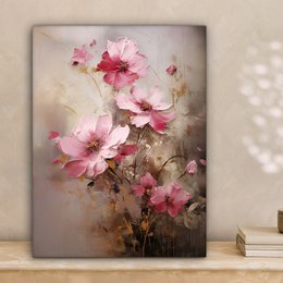 Lærredsmaleri - vægdekoration blomster - lyserød - kunst - akvarel - vægdekoration stue - soveværelsesdekoration - værelse tilbehør - lærredsmalerier