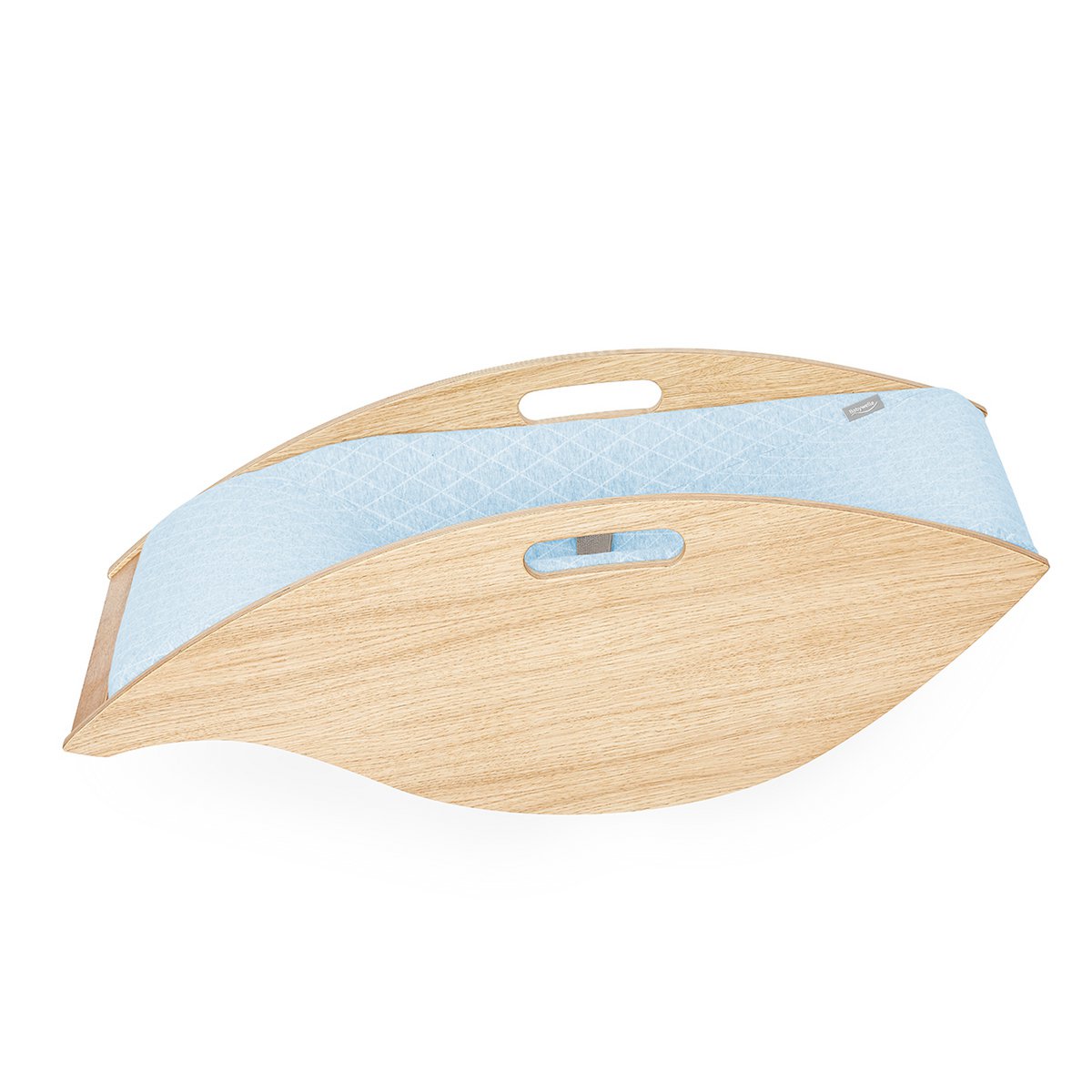 Baby bouncer oak, fabric light blue