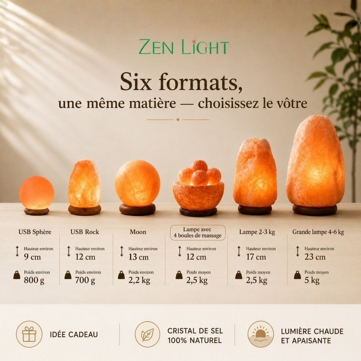 Himalayan Salt Crystal Lamp – 4 massage balls 2Kg – Natural Material – Gift and Decoration Idea