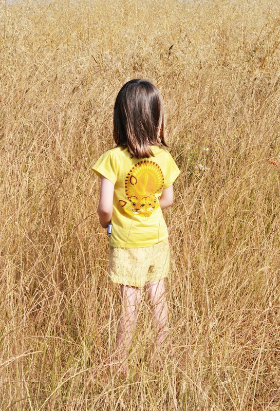 Kortærmet børne-t-shirt, økologisk bomuld, gul, Lion