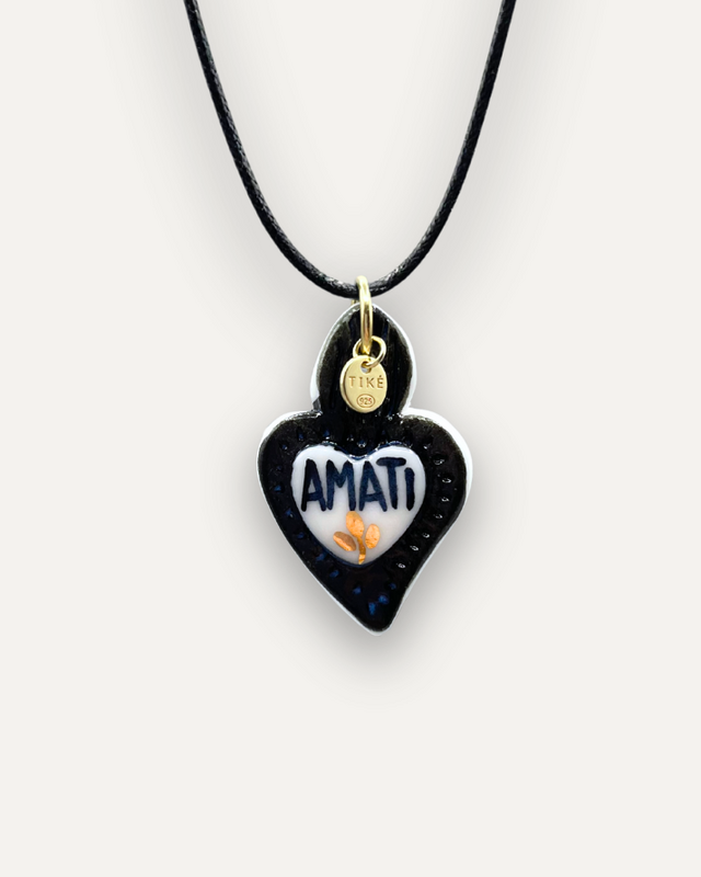 Charms - Ciondolo in Porcellana Cuore Nero Amati