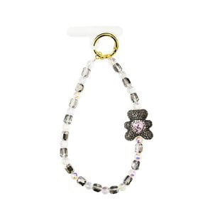 Telefoonbandje en sleutelhanger met kralen en strass-teddybeer