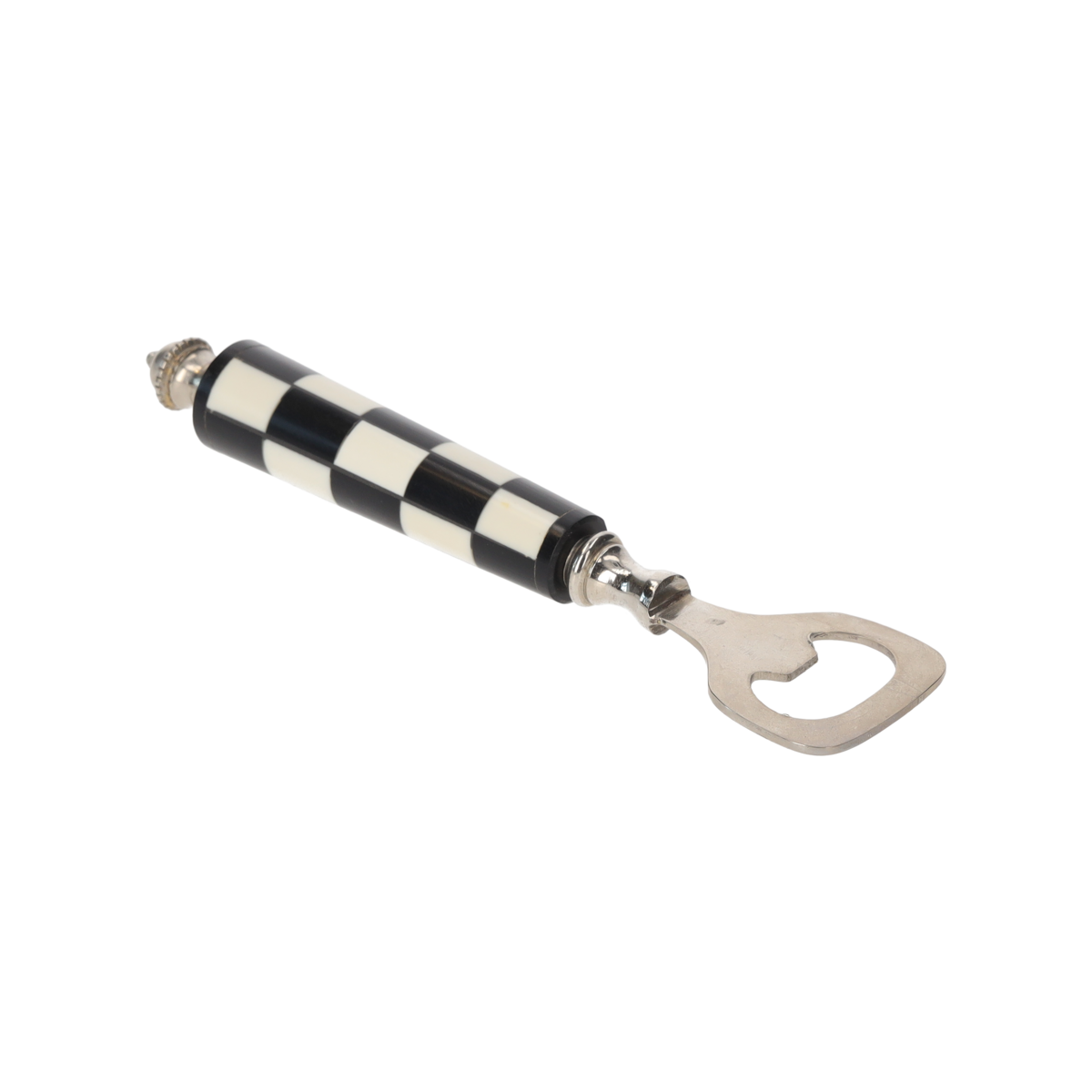 Otwieracz do butelek z biało-czarnym metalowym uchwytem 16 cm