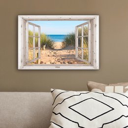Canvas Maleri - Wall Decoration - View - Beach - Sea - Dunes - Sand - Water - Helmgras