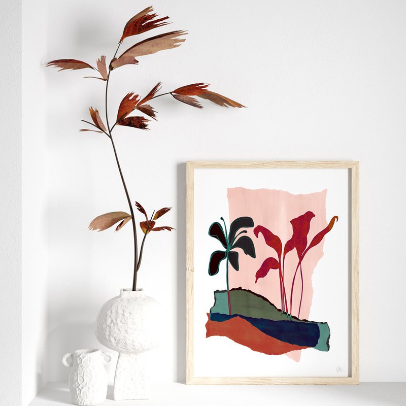 Dunkle Lilie abstraktes Blatt Kunstdruck