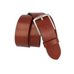 A brown leather belt with a silver-toned buckle. The belt is made of high-quality leather and is available in sizes 80, 85, 90, 95, 100, 105, 110, and 115.