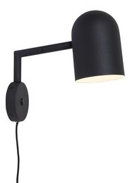 Black iron wall lamp with adjustable arm, suitable for modern or industrial-style interiors.