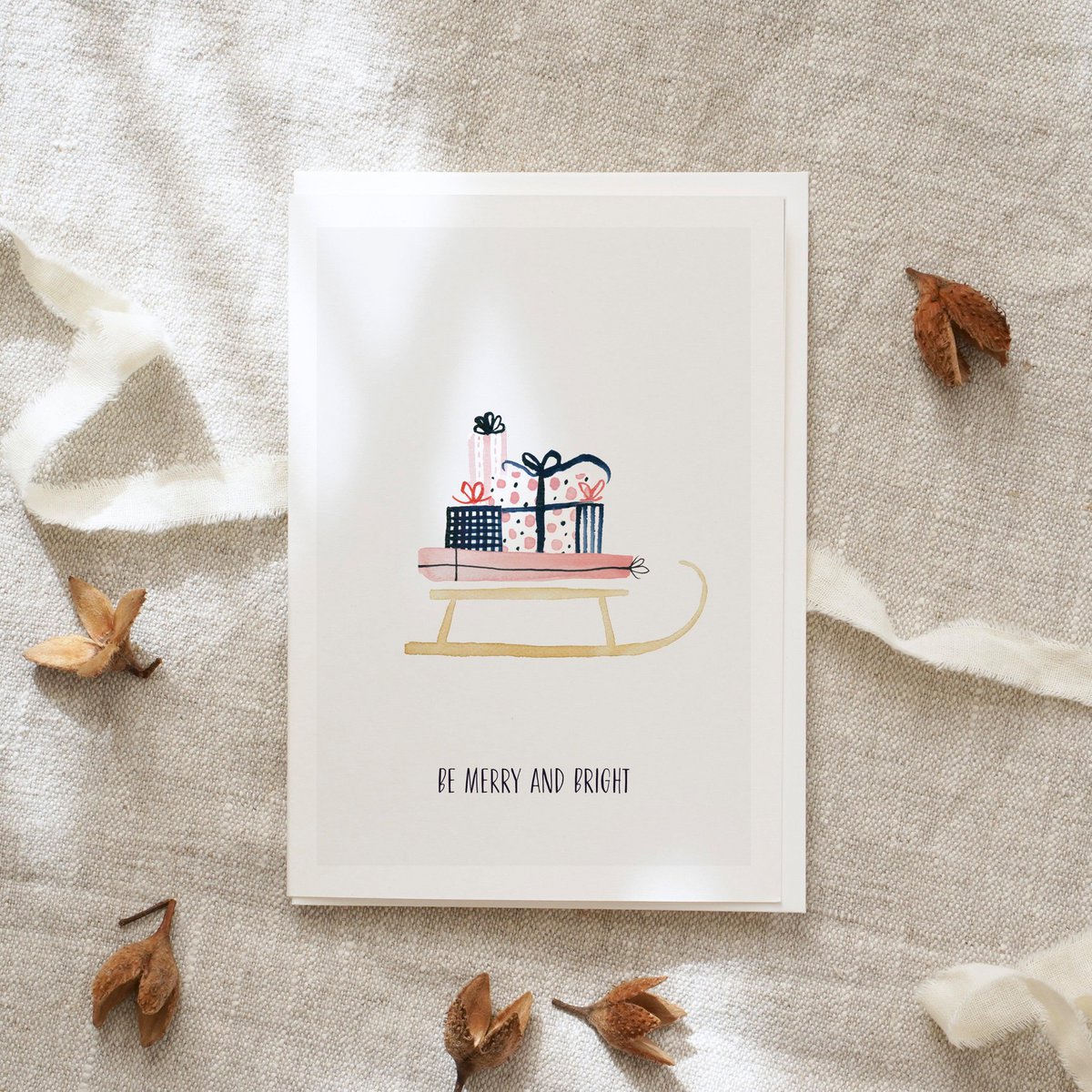 Greeting card · Be merry and bright