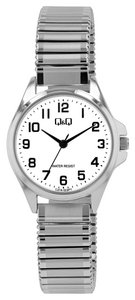 Q&Q dameshorloge, roestvrijstalen trekkoord Ø 30 mm, zilver/wit