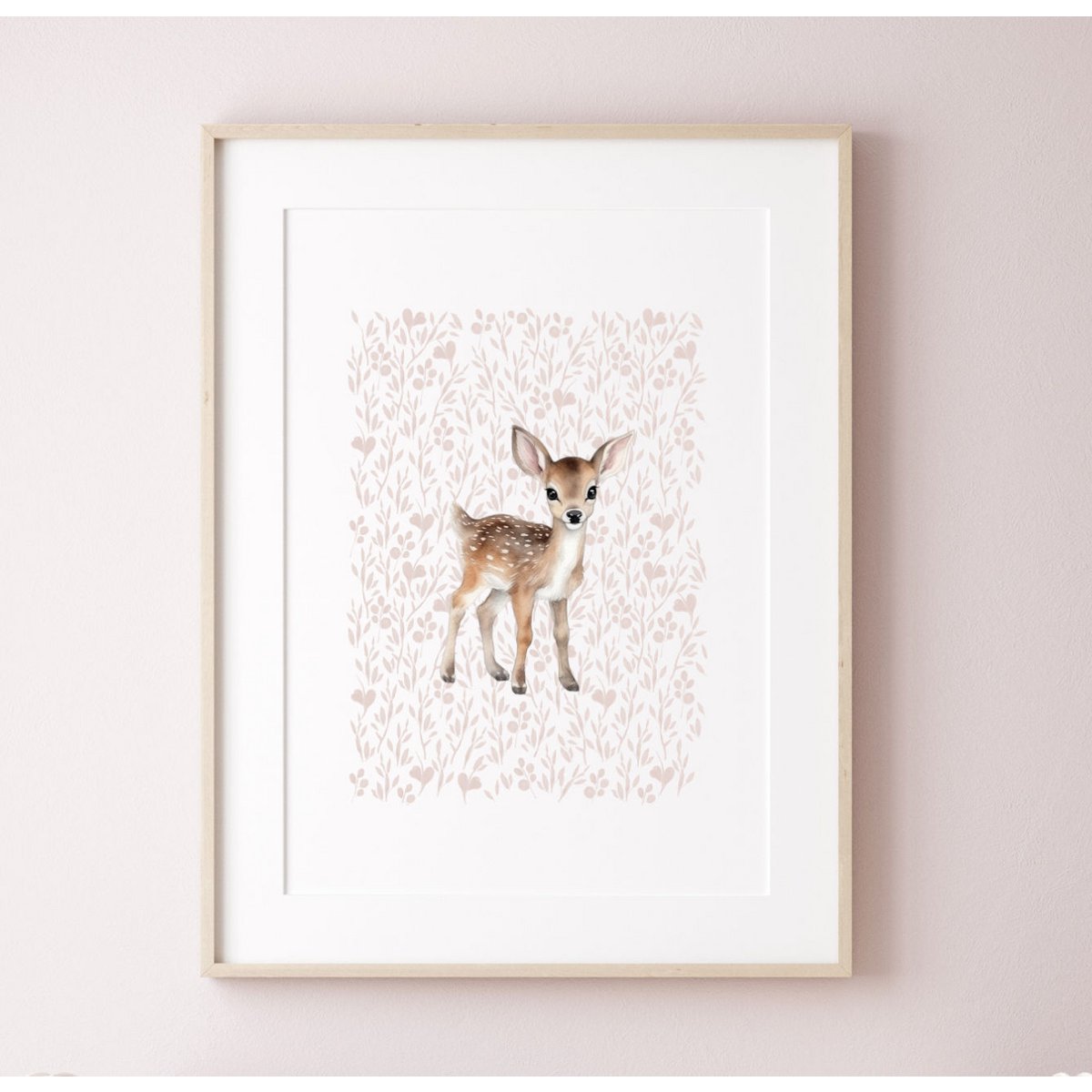 Impression d’art de pépinière de cerfs, affiche de cerfs, affiche de cerfs mignons, affiche de chambre de filles roses, impression boisée, impression de cerfs mignons, impression d’art de pépinière de filles, chambre de filles