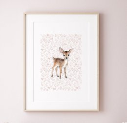 Deer nursery art print, deer poster, cute deer poster, pink girls room poster, woodland print, cute deer print, girls nursery art print, girls room