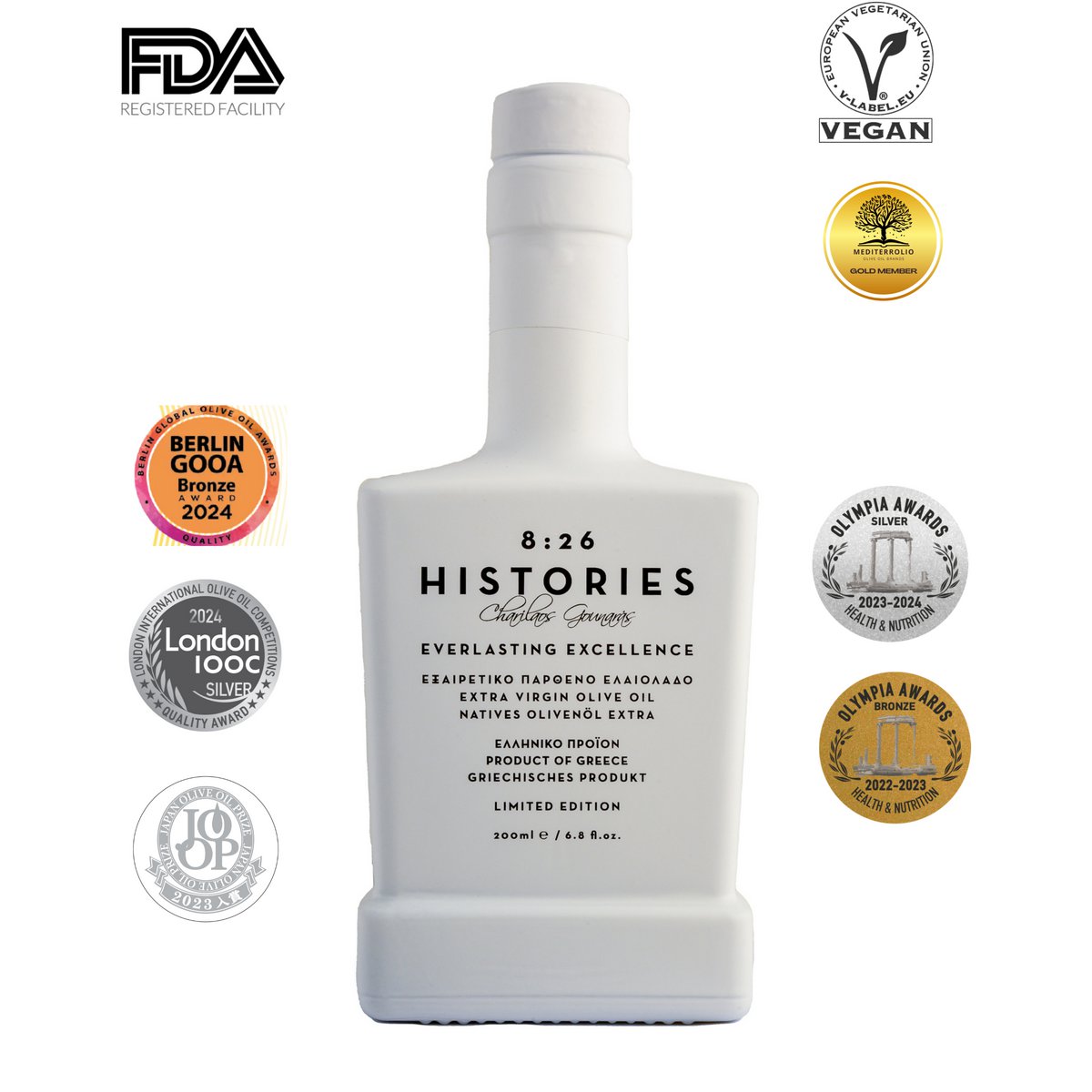 8:26 Histories Extra Virgin Olive Oil 200ml bottle Premium Luxury  Edition