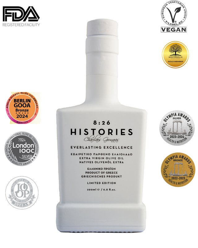8:26 Histories Extra Virgin Olive Oil 200 ml flaske Premium Luxury Edition