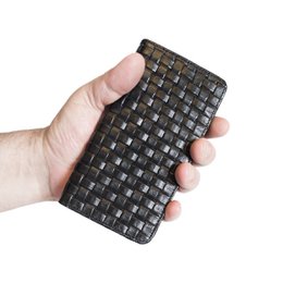 Læderpung - Telefonpung i 4 farver med flettet læderprint