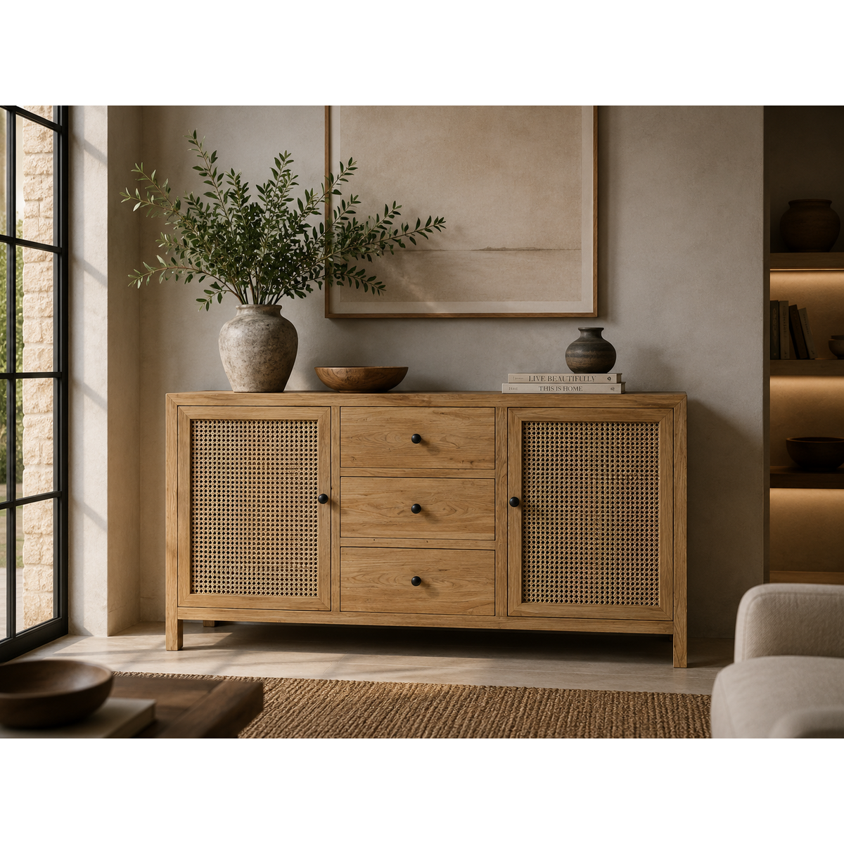Vienna straw sideboard 3 drawers 2 doors 160 x 45 x 85 h cm