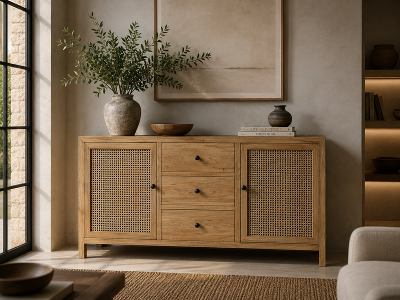Vienna straw sideboard 3 drawers 2 doors 160 x 45 x 85 h cm