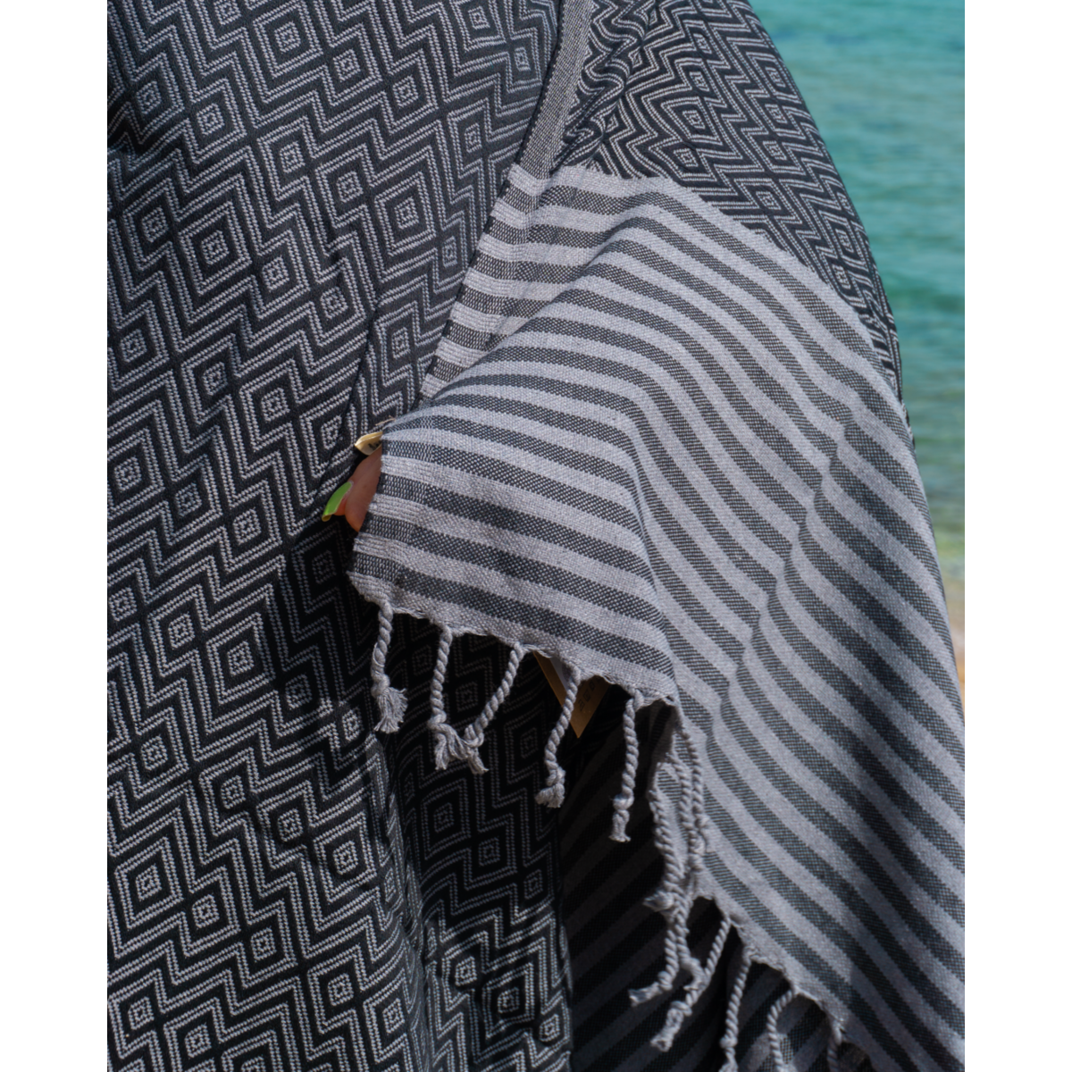 Telo mare SAHARA in cotone Hammam – Senza sabbia – Nero (180x100 cm)