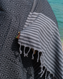 SAHARA Cotton Hammam Beach Towel – Sand Free – Black - 180x100 cm