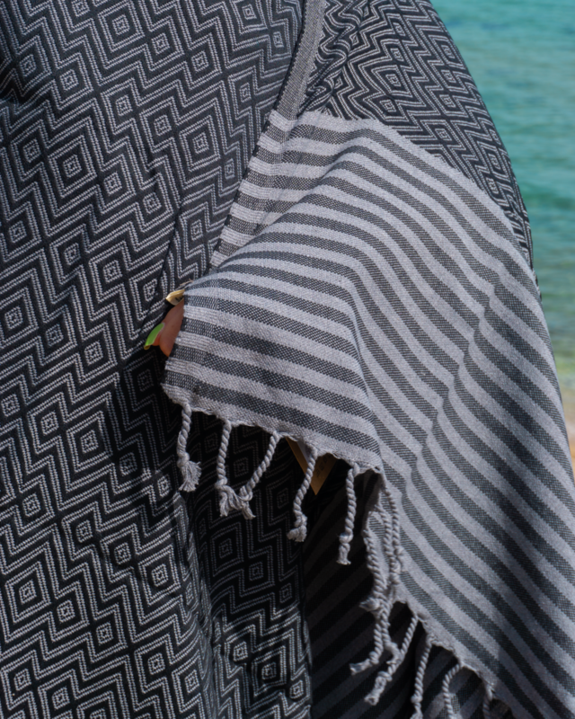 SAHARA Cotton Hammam Beach Towel – Sand Free – Black - 180x100 cm