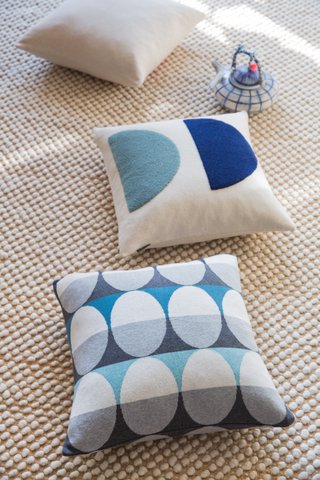 Mona Pillow Blue, Punch Needle Embroidery