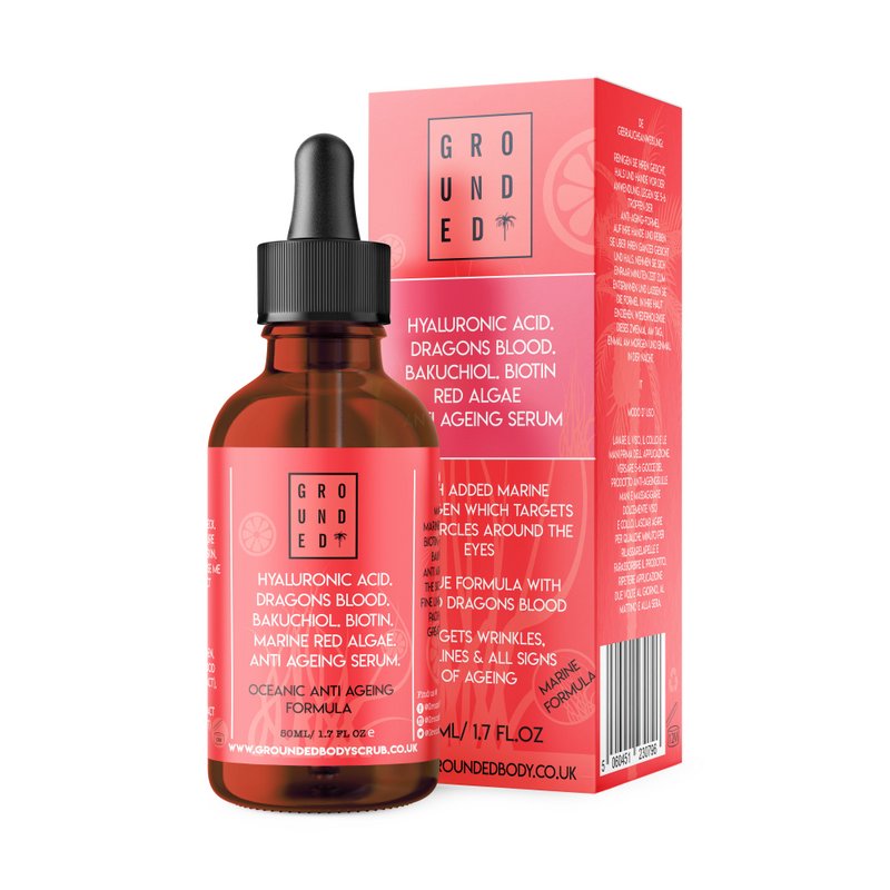 Hyaluronic Acid, Dragons Blood, Bakuchiol, Biotin, Marin Red Algae. Anti Aging Serum (50ml)