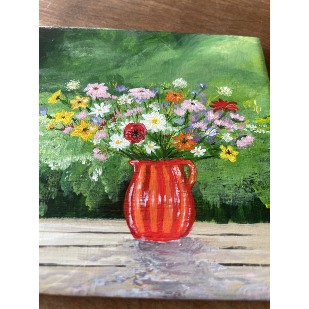 Ramo de campo en florero rojo | Azulejo pintado a mano