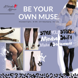 1 par %23StatementTights BE YOUR OWN MUSE Medias negras "Message on Tights" con cara 40 DEN Arte "One Line"