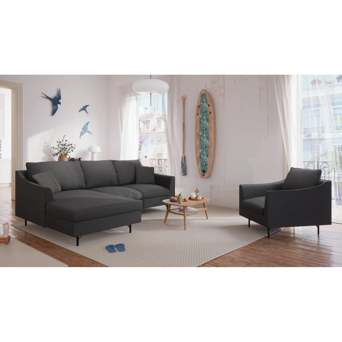 4-Seater Left Corner Sofa ALFAMA - Dark Grey