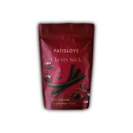 Dark chocolate-covered cherry stick, 80g. Rich, indulgent flavor with a chewy, fruity center.