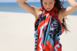 Viscose pareo with geometric pattern in multicolor