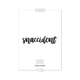 A black and white poster featuring the hand-lettered text "S'accident" in a bold, modern font. The poster has a minimalist, artistic design that would be suitable for home decor or as part of a gallery wall.