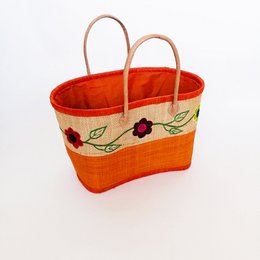 Handgefertigtes Rabane -Korb "Namakia" mit blumiger Stickerei