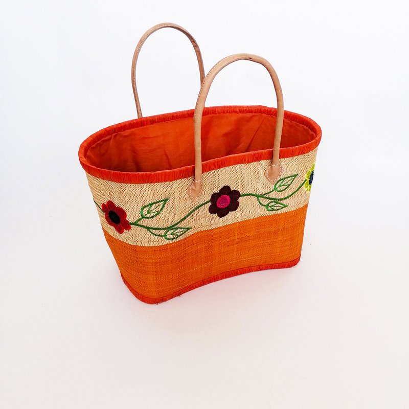 Handgefertigtes Rabane -Korb "Namakia" mit blumiger Stickerei
