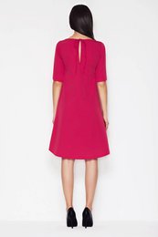 Asymmetrische trapezejurk met korte mouwen, fuchsia