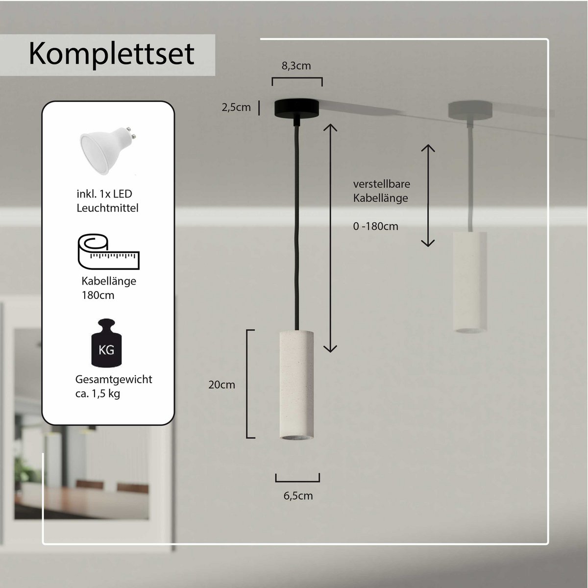 Pendant lamp "Nara20" concrete lamp GU10 Silver