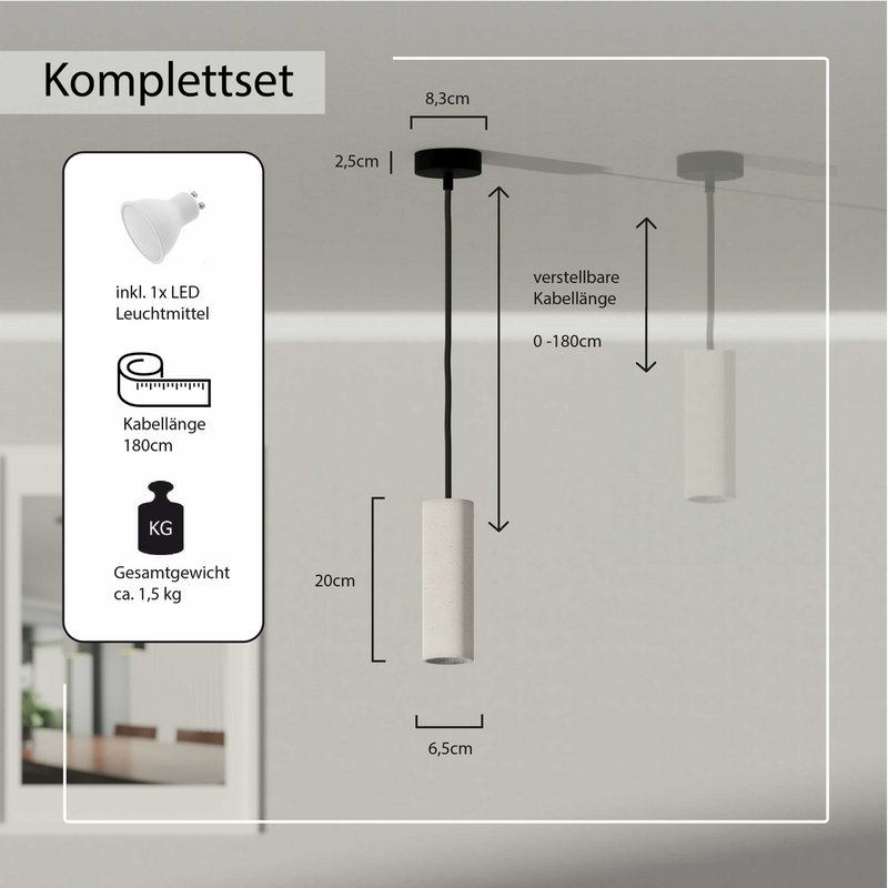 Pendel "Nara20" betonlampe GU10 Sølv